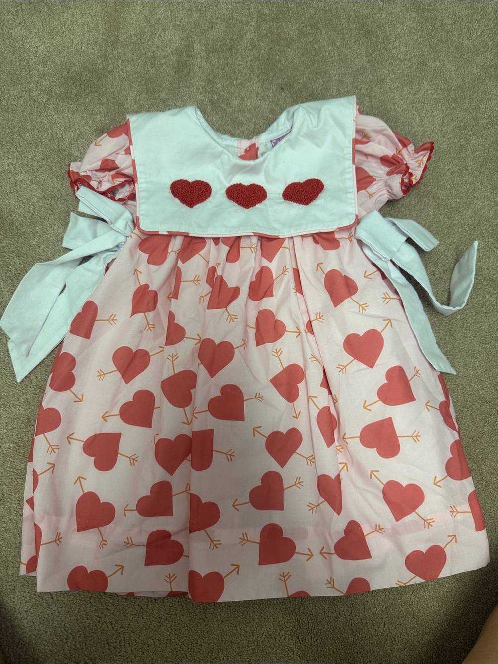 Adorable Valentines Heart Print Dress with Red Appliqué Hearts